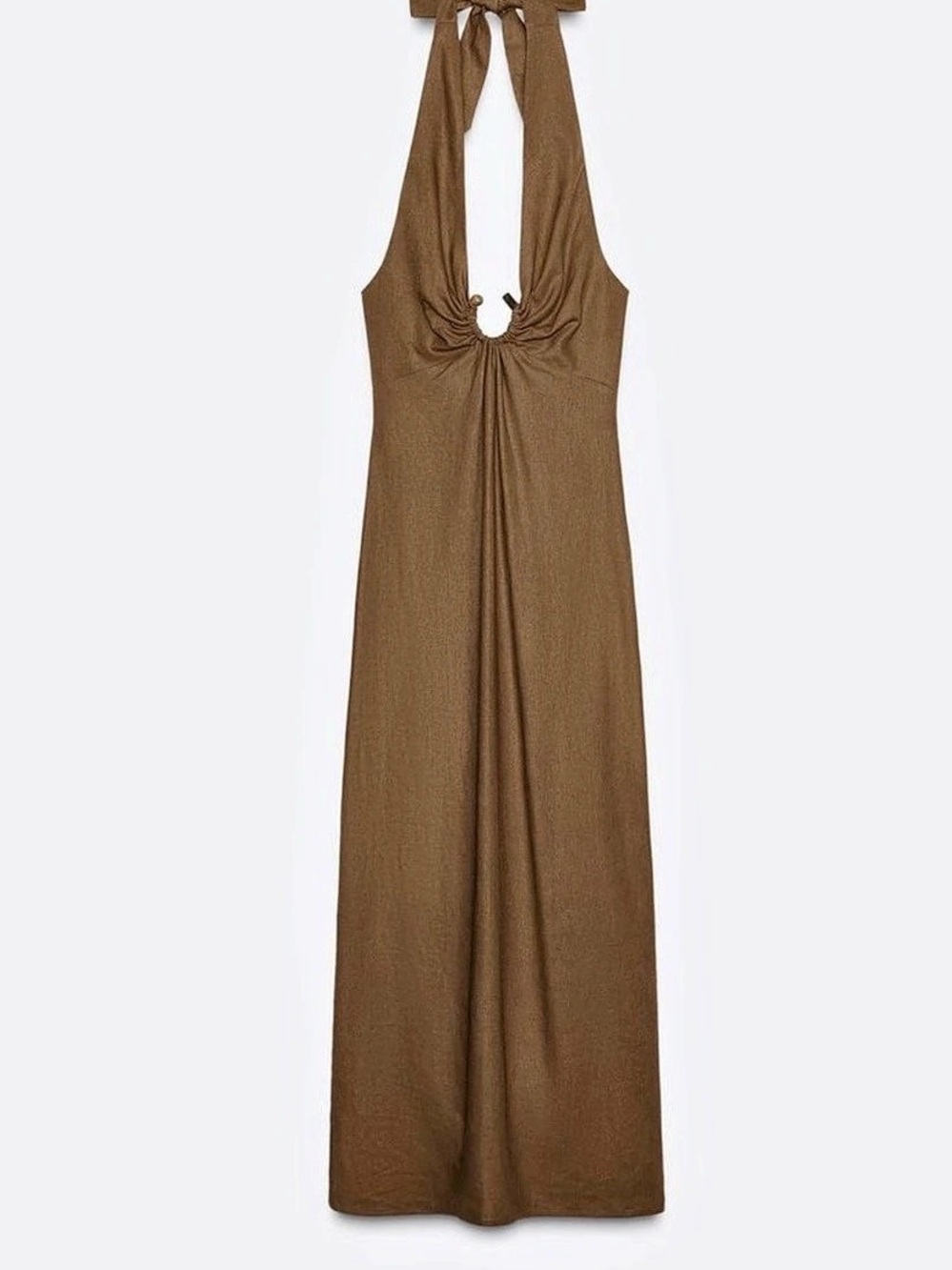 Zara Beaded Halter Dress Brown Maxi Size XS